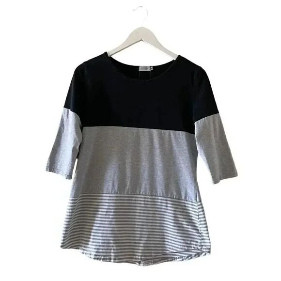 Hount Womens 3/4 Sleeve Back Lace Tops Round Neck Striped T-Shirts SZ M #1180 - Picture 3 of 13